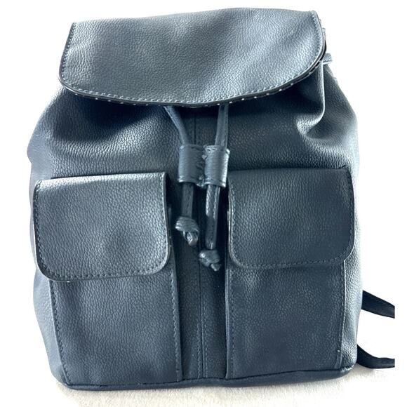 American Eagle AE Blue Faux Leather Mini Backpack Purse Drawstring Flap Bag - Picture 1 of 9